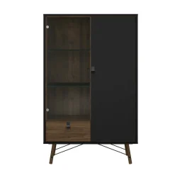 Vetrine > Dmora Vetrina 2 ante 101x40x161h cm nera e noce - Mora Marrone, Nero Noce
