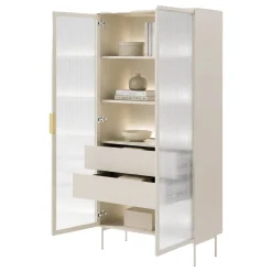 Vetrine > Dmora Vetrina Beige Cashmere Trasparente 4 Ripiani 2 Cassetti 92x39x195h cm, 2 Ante - Lafafasa Trasparente, Beige Cashmere