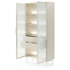 Vetrine > Dmora Vetrina Beige Cashmere Trasparente 4 Ripiani 2 Cassetti 92x39x195h cm, 2 Ante - Lafafasa Trasparente, Beige Cashmere