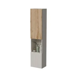 Vetrine > Dmora Vetrina Beige Marrone Rovere 4 Ripiani Un'anta 39.9x29.8x180h cm, Apertura Push Pull - Longano Marrone, Beige Rovere