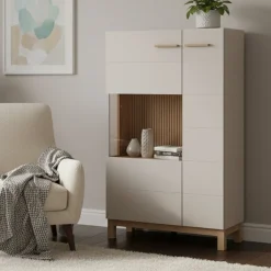 Vetrine > Dmora Vetrina Beige Marrone Rovere Nodi 4 Ripiani Apertura Battente 58x40x193h cm, 2 Ante - Sparso Marrone, Beige Rovere Nodi