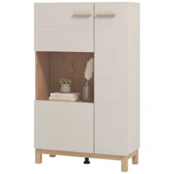 Vetrine > Dmora Vetrina Beige Marrone Rovere Nodi 4 Ripiani Apertura Battente 58x40x193h cm, 2 Ante - Sparso Marrone, Beige Rovere Nodi