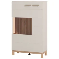 Vetrine > Dmora Vetrina Beige Marrone Rovere Nodi 4 Ripiani Apertura Battente 58x40x193h cm, 2 Ante - Sparso Marrone, Beige Rovere Nodi