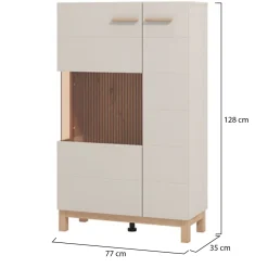 Vetrine > Dmora Vetrina Beige Marrone Rovere Nodi 4 Ripiani Apertura Battente 58x40x193h cm, 2 Ante - Sparso Marrone, Beige Rovere Nodi