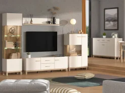 Vetrine > Dmora Vetrina Beige Marrone Rovere Nodi 4 Ripiani Apertura Battente 58x40x193h cm, 2 Ante - Sparso Marrone, Beige Rovere Nodi