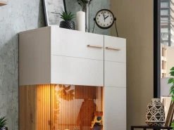 Vetrine > Dmora Vetrina Beige Marrone Rovere Nodi 4 Ripiani Apertura Battente 58x40x193h cm, 2 Ante - Sparso Marrone, Beige Rovere Nodi