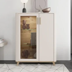 Vetrine > Dmora Vetrina Beige Marrone Rovere Nodi 6 Ripiani Apertura Battente 90x35x146.5h cm, 2 Ante - Talla Marrone, Beige Rovere Nodi