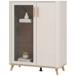 Vetrine > Dmora Vetrina Beige Marrone Rovere Nodi 6 Ripiani Apertura Battente 90x35x146.5h cm, 2 Ante - Talla Marrone, Beige Rovere Nodi