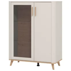 Vetrina Beige Marrone Rovere Nodi 4 Ripiani Apertura Battente 90x40x116.5h cm, 2 Ante - Castella