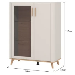 Vetrina Beige Marrone Rovere Nodi 4 Ripiani Apertura Battente 90x40x116.5h cm, 2 Ante - Castella