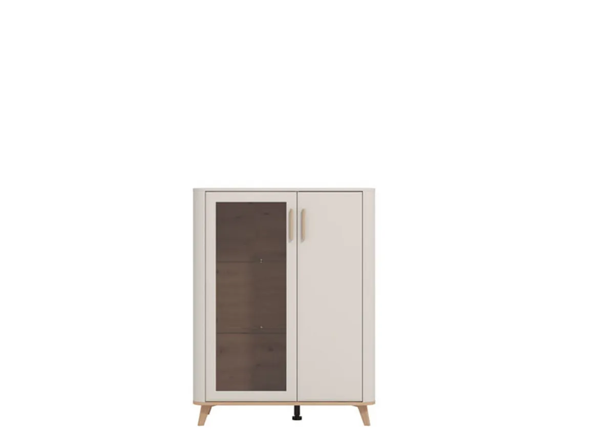 Vetrina Beige Marrone Rovere Nodi 4 Ripiani Apertura Battente 90x40x116.5h cm, 2 Ante - Castella