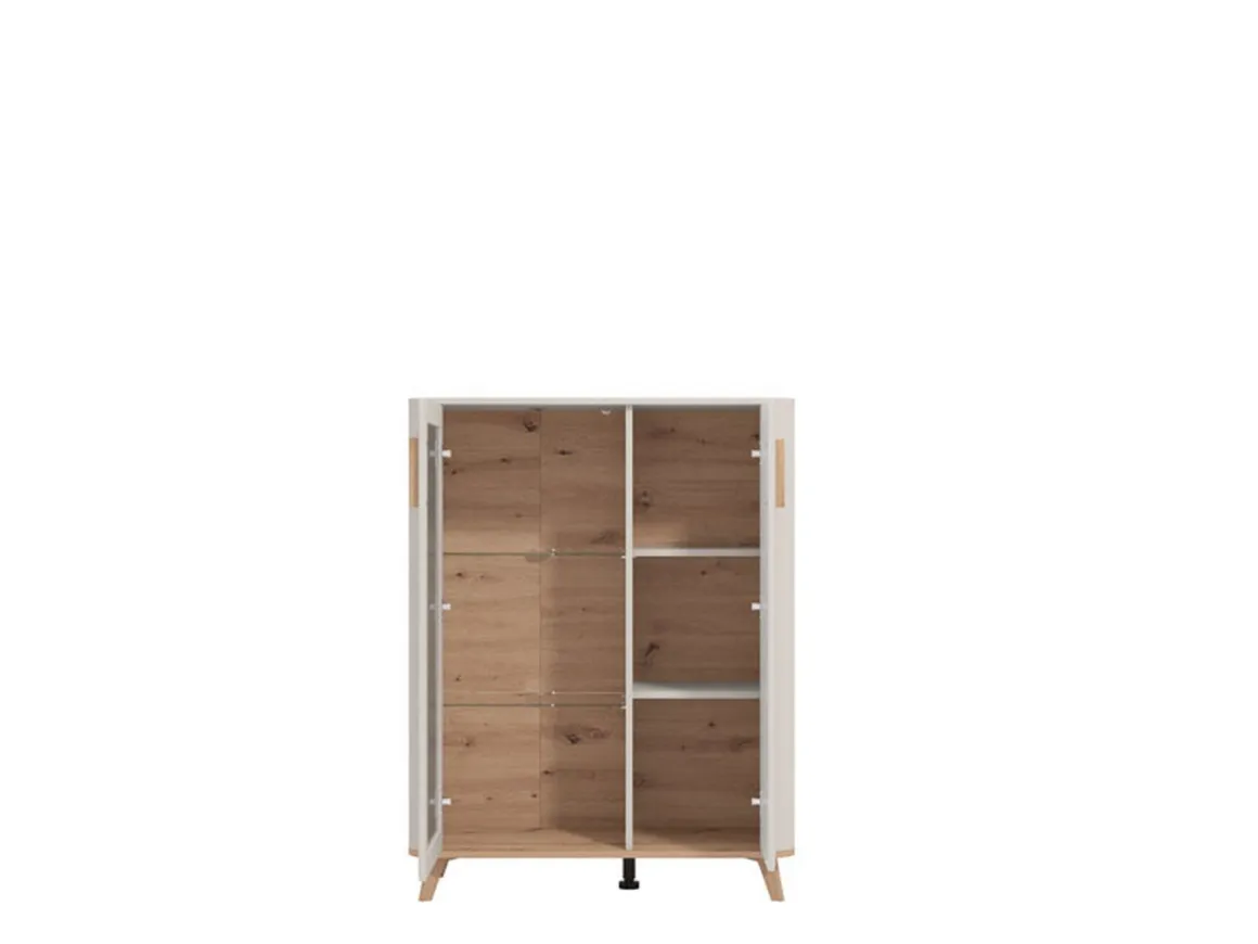 Vetrina Beige Marrone Rovere Nodi 4 Ripiani Apertura Battente 90x40x116.5h cm, 2 Ante - Castella