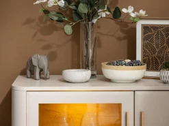 Vetrina Beige Marrone Rovere Nodi 4 Ripiani Apertura Battente 90x40x116.5h cm, 2 Ante - Castella