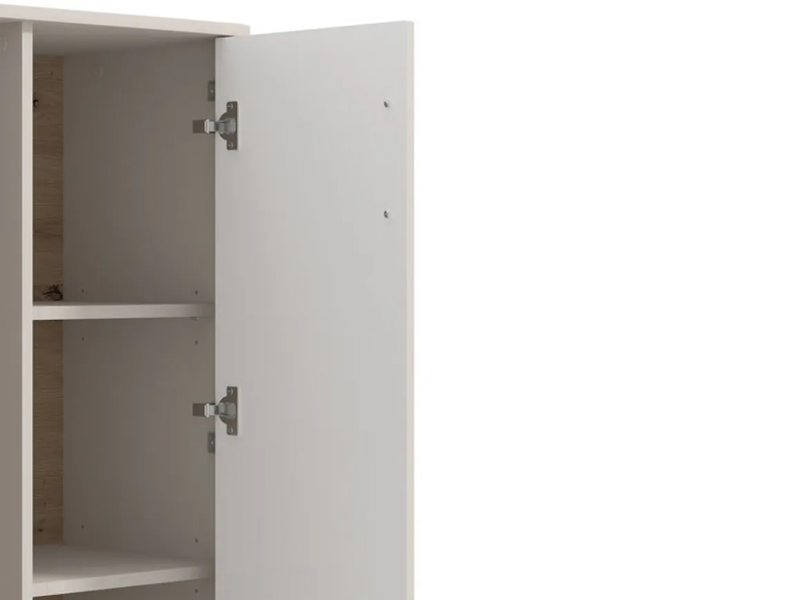 Vetrina Beige Marrone Rovere Nodi 4 Ripiani Apertura Battente 90x40x116.5h cm, 2 Ante - Castella