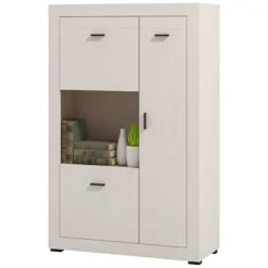 Vetrina Beige Nero 2 Ripiani 2 Ante 83.5x35x130h cm, 3 Vani - Imbaro