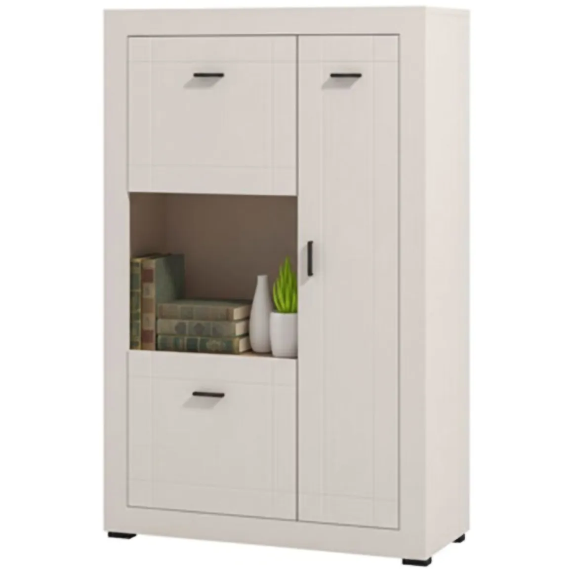 Vetrina Beige Nero 2 Ripiani 2 Ante 83.5x35x130h cm, 3 Vani - Imbaro