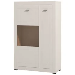 Vetrina Beige Nero 2 Ripiani 2 Ante 83.5x35x130h cm, 3 Vani - Imbaro