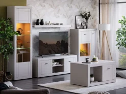 Vetrina Beige Nero 2 Ripiani 2 Ante 83.5x35x130h cm, 3 Vani - Imbaro