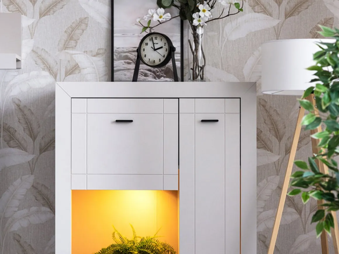 Vetrina Beige Nero 2 Ripiani 2 Ante 83.5x35x130h cm, 3 Vani - Imbaro