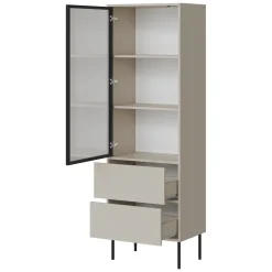 Vetrine > Dmora Vetrina Beige Nero 2 Ripiani 2 Cassetti 60x40x185h cm, Un'anta - Zanica Nero, Beige Cashmere