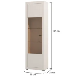 Vetrina Beige Nero 4 Ripiani Un'anta 58x35x194h cm, 5 Vani - Palena