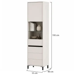 Vetrine > Dmora Vetrina Bianco Crema Nero 4 Ripiani 2 Ante 55x40x193h cm, con Piedini, Anta e Ripiano Dettaglio Vetro - Ovodda Nero, Bianco Crema