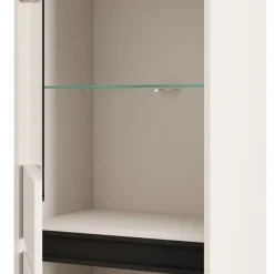 Vetrine > Dmora Vetrina Bianco Crema Nero 4 Ripiani 2 Ante 55x40x193h cm, con Piedini, Anta e Ripiano Dettaglio Vetro - Ovodda Nero, Bianco Crema