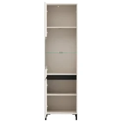 Vetrine > Dmora Vetrina Bianco Crema Nero 4 Ripiani 2 Ante 55x40x193h cm, con Piedini, Anta e Ripiano Dettaglio Vetro - Ovodda Nero, Bianco Crema