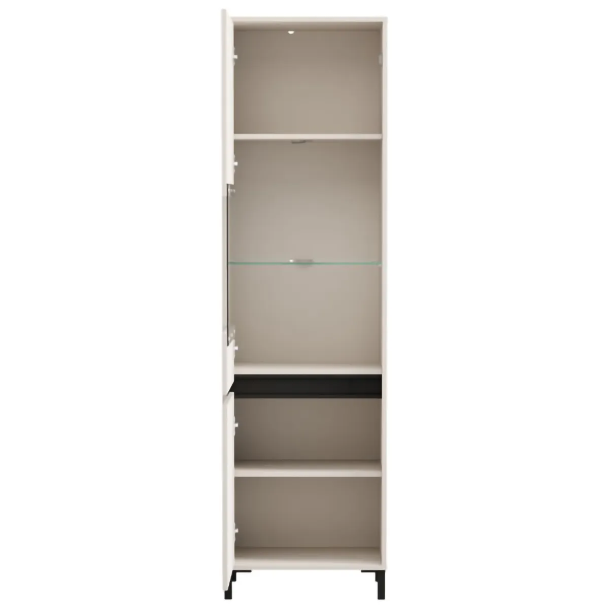 Vetrine > Dmora Vetrina Bianco Crema Nero 4 Ripiani 2 Ante 55x40x193h cm, con Piedini, Anta e Ripiano Dettaglio Vetro - Ovodda Nero, Bianco Crema