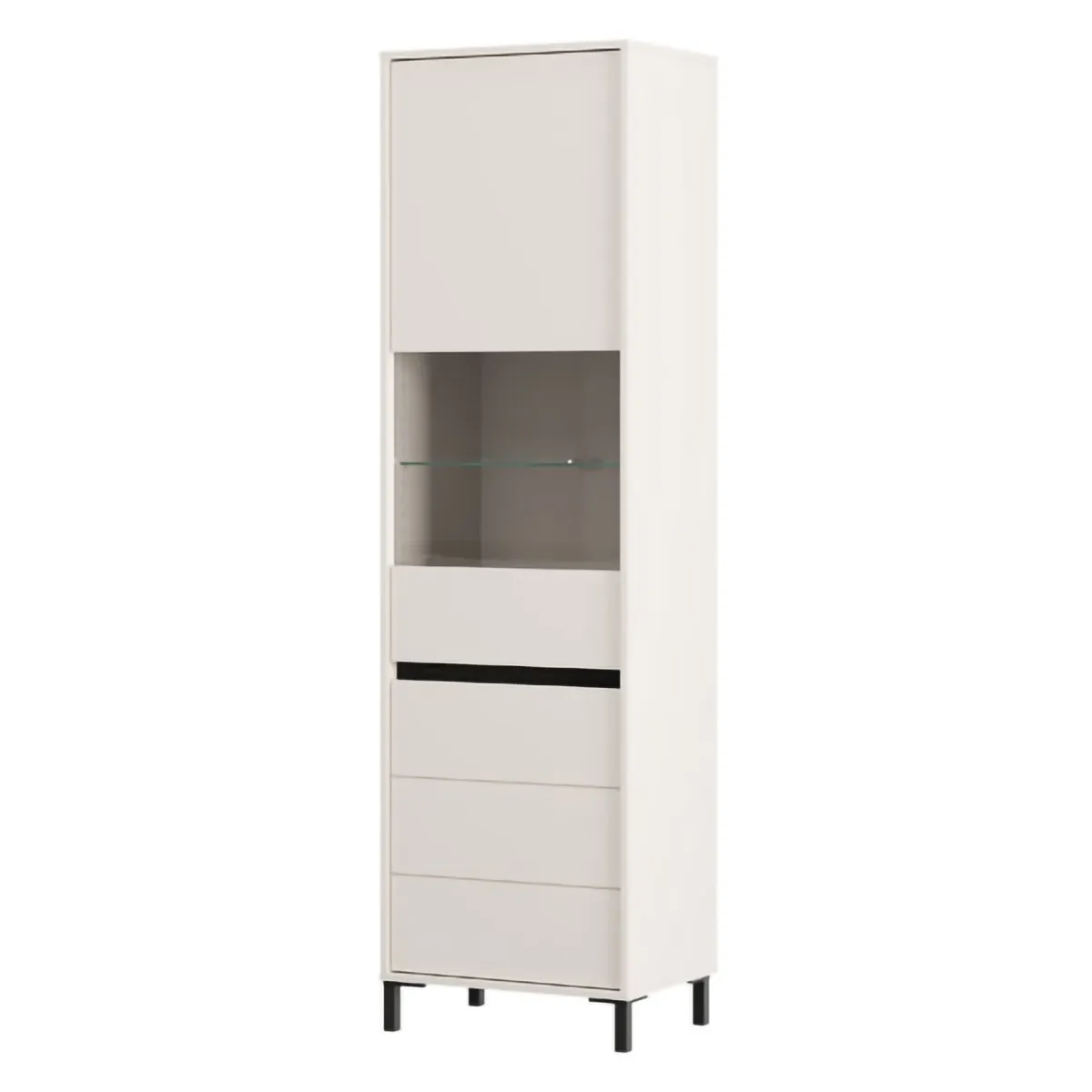 Vetrine > Dmora Vetrina Bianco Crema Nero 4 Ripiani 2 Ante 55x40x193h cm, con Piedini, Anta e Ripiano Dettaglio Vetro - Ovodda Nero, Bianco Crema