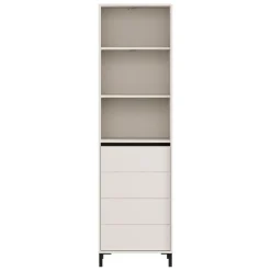 Vetrina Bianco Crema Nero 4 Ripiani Apertura Battente 55x40x193h cm, Un'anta - Calto