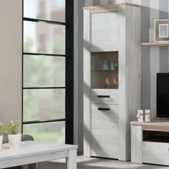 Vetrine > Dmora Vetrina Bianco Larice Marrone 4 Ripiani Apertura Battente 68.5x36.5x195h cm, Un'anta - Sulbiate Marrone, Bianco Larice