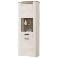 Vetrine > Dmora Vetrina Bianco Larice Marrone 4 Ripiani Apertura Battente 68.5x36.5x195h cm, Un'anta - Sulbiate Marrone, Bianco Larice