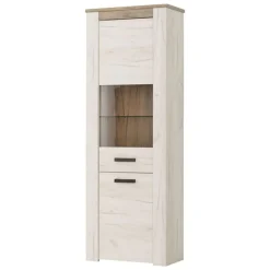 Vetrine > Dmora Vetrina Bianco Larice Marrone 4 Ripiani Apertura Battente 68.5x36.5x195h cm, Un'anta - Sulbiate Marrone, Bianco Larice