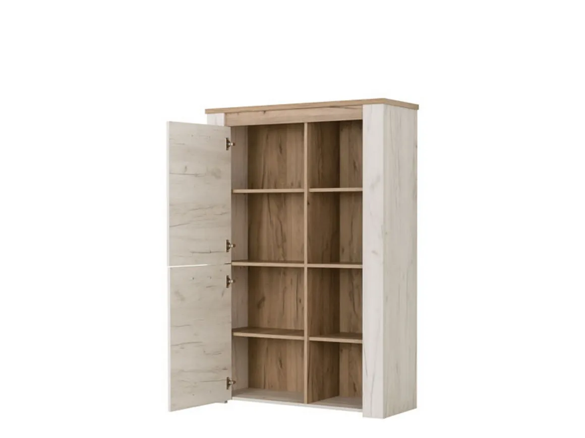 Vetrina Bianco Larice Marrone Rovere Nodi 6 Ripiani Apertura Battente 99.5x36.5x146.5h cm, 2 Ante - Sagama