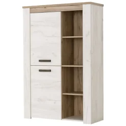 Vetrina Bianco Larice Marrone Rovere Nodi 6 Ripiani Apertura Battente 99.5x36.5x146.5h cm, 2 Ante - Sagama