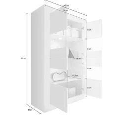 Vetrine > Dmora Vetrina Bianco Lucido Grigio Cemento 3 Ripiani 2 Ante 101.4x42x161.2h cm, Apertura con Maniglia - Suzzara Grigio Cemento, Bianco Lucido