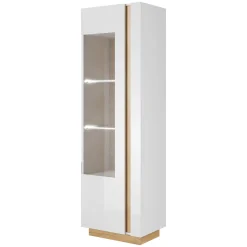 Vetrina Bianco Lucido Marrone Rovere 3 Ripiani Un'anta 60x40x194h cm, con led - Katito