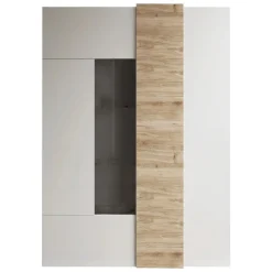 Vetrine > Dmora Vetrina Bianco Lucido Marrone Rovere 8 Ripiani 2 Ante 121x44x169h cm, Apertura Standard - Gorizia Marrone Rovere, Bianco Lucido