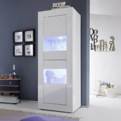 Vetrine > Dmora Vetrina 3 Ripiani 2 Cassetti 60.9x42x161.2h cm, 2 Ante - Uffugo Bianco Lucido