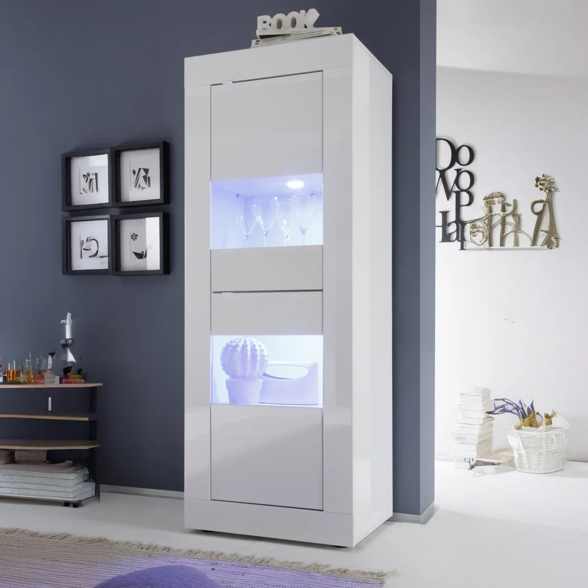 Vetrine > Dmora Vetrina 3 Ripiani 2 Cassetti 60.9x42x161.2h cm, 2 Ante - Uffugo Bianco Lucido