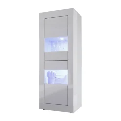Vetrine > Dmora Vetrina 3 Ripiani 2 Cassetti 60.9x42x161.2h cm, 2 Ante - Uffugo Bianco Lucido