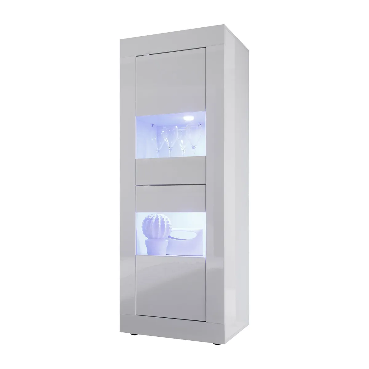 Vetrine > Dmora Vetrina 3 Ripiani 2 Cassetti 60.9x42x161.2h cm, 2 Ante - Uffugo Bianco Lucido