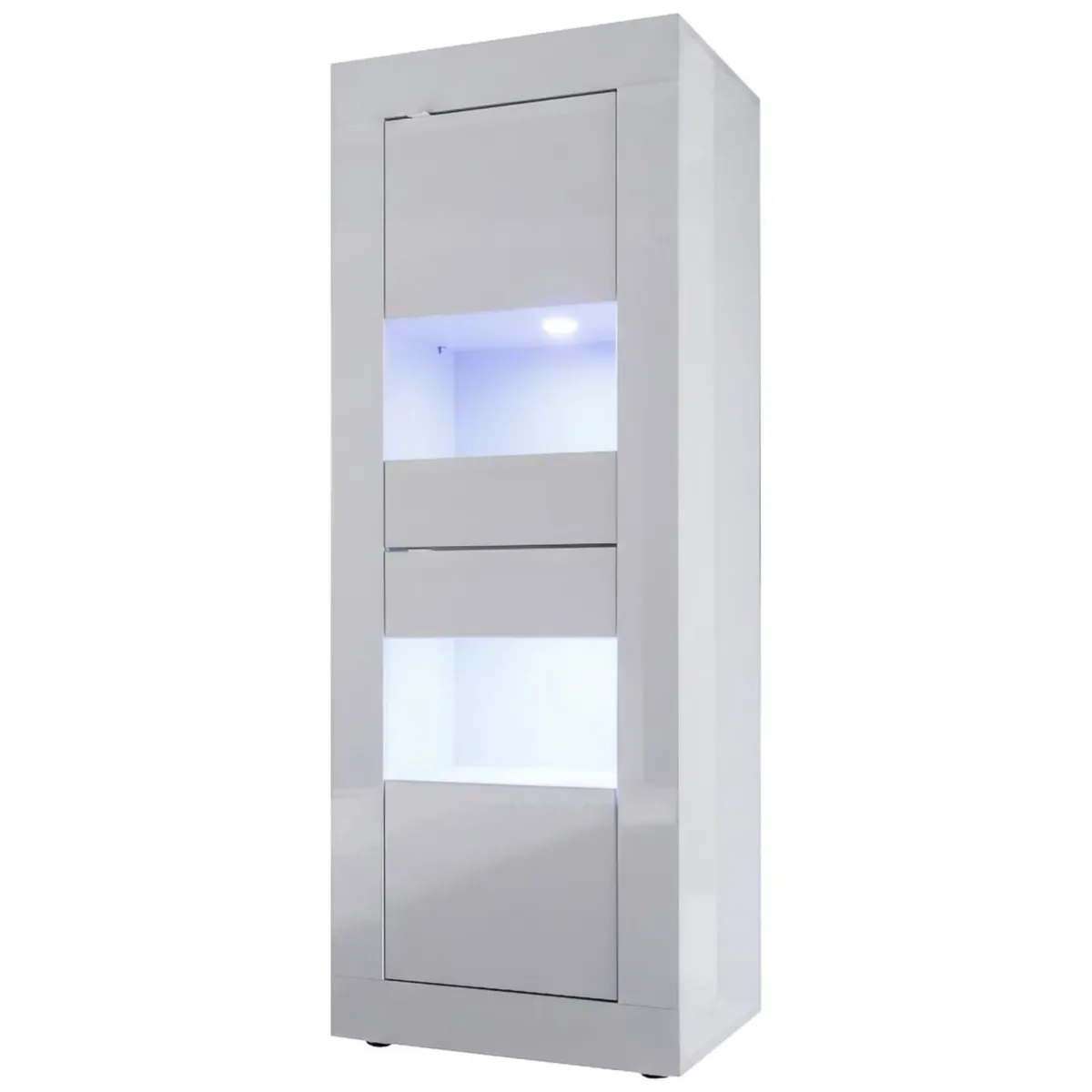 Vetrine > Dmora Vetrina 3 Ripiani 2 Cassetti 60.9x42x161.2h cm, 2 Ante - Uffugo Bianco Lucido
