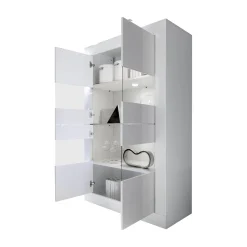 Vetrina Bianco Lucido 3 Ripiani Apertura con Maniglia 101.4x42x161.2h cm, 2 Ante - Suzzara