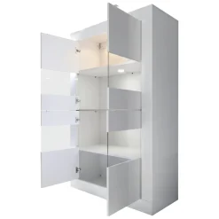 Vetrina Bianco Lucido 3 Ripiani Apertura con Maniglia 101.4x42x161.2h cm, 2 Ante - Suzzara