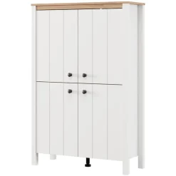 Vetrine > Dmora Vetrina Bianco Marrone Rovere Nodi 4 Ripiani Apertura Battente 60.5x41x194.5h cm, 2 Ante - Piscinas Marrone, Bianco Rovere Nodi
