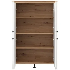 Vetrina Bianco Marrone Rovere Nodi 3 Ripiani 4 Ante 86x34x131h cm, con Piedini - Fonz