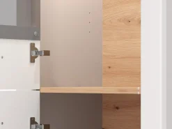 Vetrine > Dmora Vetrina Bianco Marrone Rovere Nodi 4 Ripiani Apertura Battente 60.5x41x194.5h cm, 2 Ante - Piscinas Marrone, Bianco Rovere Nodi