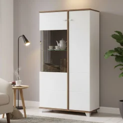 Vetrine > Dmora Vetrina Bianco Marrone Rovere Nodi 8 Ripiani Apertura Battente 78.5x40x200.5h cm, 2 Ante - Arentino Marrone, Bianco Rovere Nodi